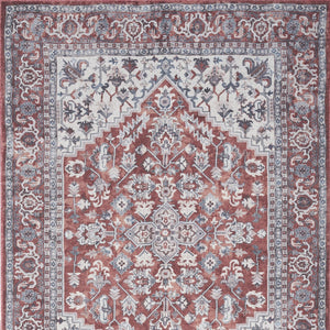 Homeroots 4' X 6' Red And Ivory Floral Medallion Power Loom Distressed Area Rug  Cotton Blend 554851