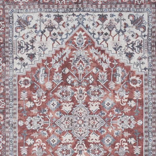 Homeroots 4' X 6' Red And Ivory Floral Medallion Power Loom Distressed Area Rug  Cotton Blend 554851