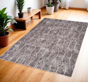 Homeroots 4' X 6' Gray And Ivory Geometric Power Loom Area Rug  Cotton Blend 554852