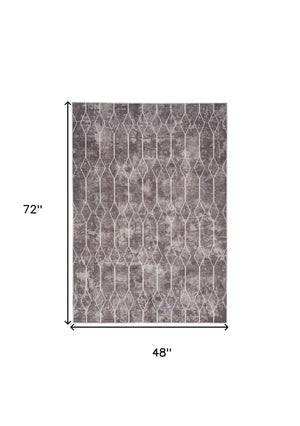 Homeroots 4' X 6' Gray And Ivory Geometric Power Loom Area Rug  Cotton Blend 554852