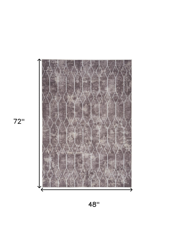 Homeroots 4' X 6' Gray And Ivory Geometric Power Loom Area Rug  Cotton Blend 554852