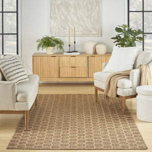 HomeRoots 5' Geometric Indoor Outdoor Area Rug - Stylish Natural & Beige Design for Versatile Spaces & Durability 554863