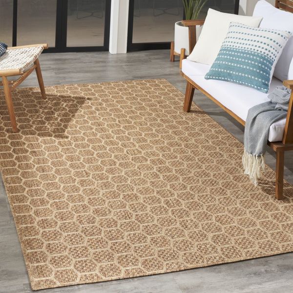 HomeRoots 5' Geometric Indoor Outdoor Area Rug - Stylish Natural & Beige Design for Versatile Spaces & Durability 554863