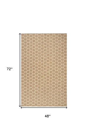 HomeRoots 5' Geometric Indoor Outdoor Area Rug - Stylish Natural & Beige Design for Versatile Spaces & Durability 554863