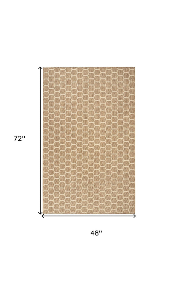 HomeRoots 5' Geometric Indoor Outdoor Area Rug - Stylish Natural & Beige Design for Versatile Spaces & Durability 554863