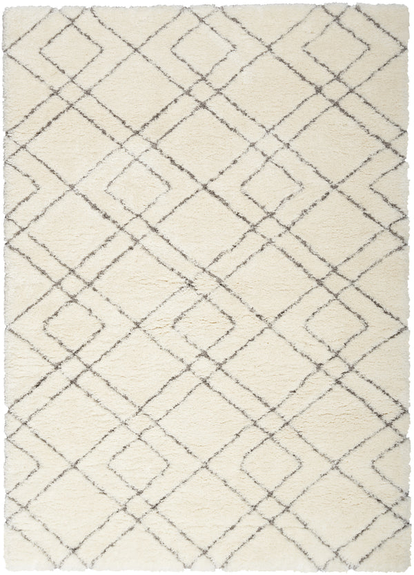 Homeroots 4' X 6' Ivory And Gray Geometric Shag Area Rug  Polyester 554866