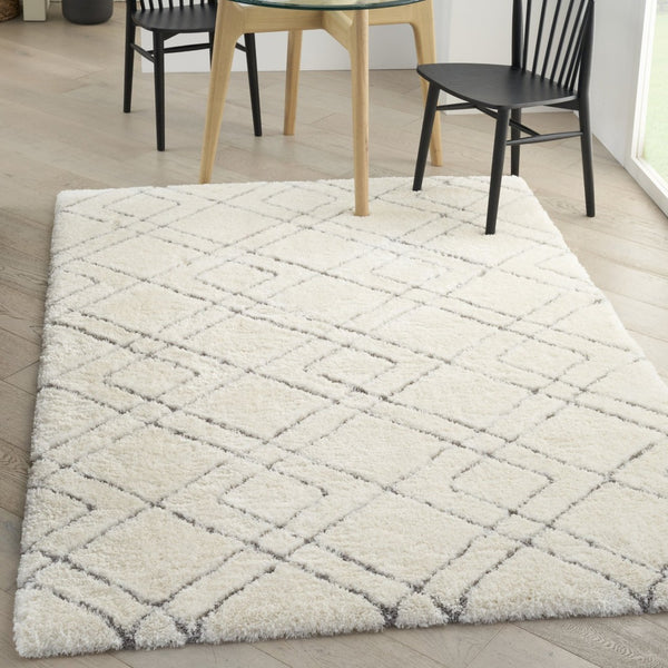 HomeRoots 5' Modern Ivory and Gray Geometric Shag Area Rug – Plush Comfort, Durable Design for Any Room 4' X 6' 554866