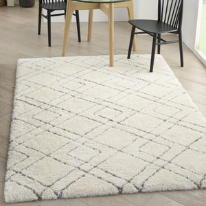 Homeroots 4' X 6' Ivory And Gray Geometric Shag Area Rug  Polyester 554866