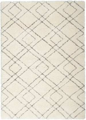 HomeRoots 5' Modern Ivory and Gray Geometric Shag Area Rug – Plush Comfort, Durable Design for Any Room 4' X 6' 554866