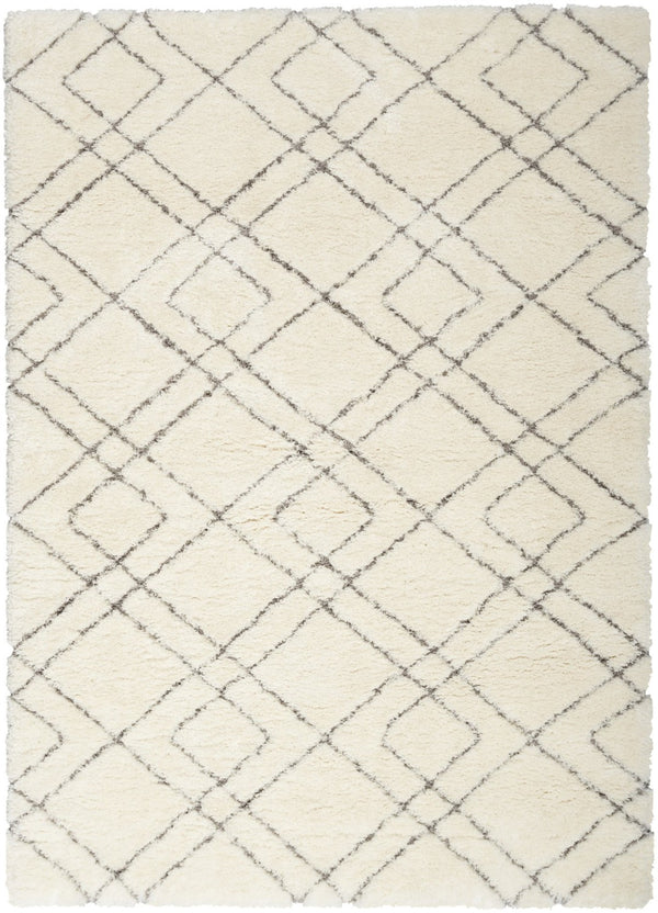 HomeRoots 5' Modern Ivory and Gray Geometric Shag Area Rug – Plush Comfort, Durable Design for Any Room 4' X 6' 554866