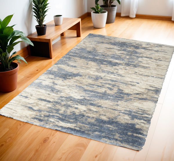 Homeroots 4' X 6' Light Blue Gray And Beige Abstract Shag Area Rug  Polyester 554867