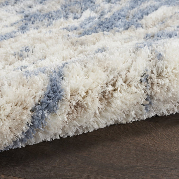 HomeRoots 5' Abstract Shag Area Rug in Light Blue, Gray & Beige - Plush, Durable, Stain-Resistant, Modern Style 4' X 6' 554867