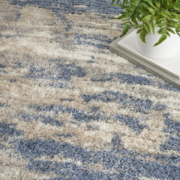 HomeRoots 5' Abstract Shag Area Rug in Light Blue, Gray & Beige - Plush, Durable, Stain-Resistant, Modern Style 4' X 6' 554867