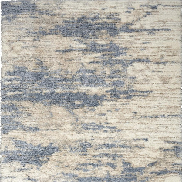 HomeRoots 5' Abstract Shag Area Rug in Light Blue, Gray & Beige - Plush, Durable, Stain-Resistant, Modern Style 4' X 6' 554867
