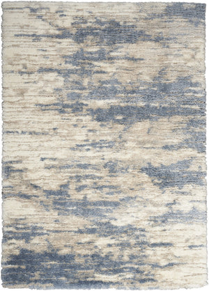 HomeRoots 5' Abstract Shag Area Rug in Light Blue, Gray & Beige - Plush, Durable, Stain-Resistant, Modern Style 4' X 6' 554867