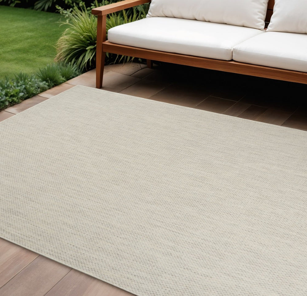 HomeRoots 12' Geometric Ivory and Silver Indoor Outdoor Area Rug - Modern, Durable, Versatile for Any Space 554868