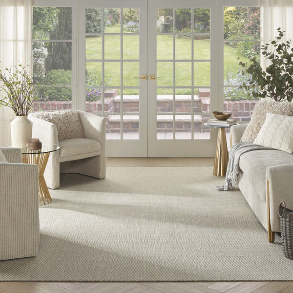 HomeRoots 12' Geometric Ivory and Silver Indoor Outdoor Area Rug - Modern, Durable, Versatile for Any Space 554868