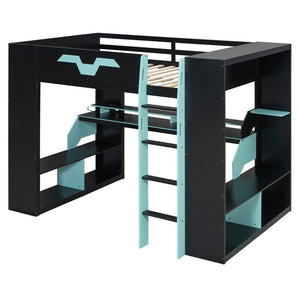 English Elm Full Size Gaming Loft Bed with Rgb Lighting Built-in Desk and Usb Charging Ports Blue LT000275AAC
