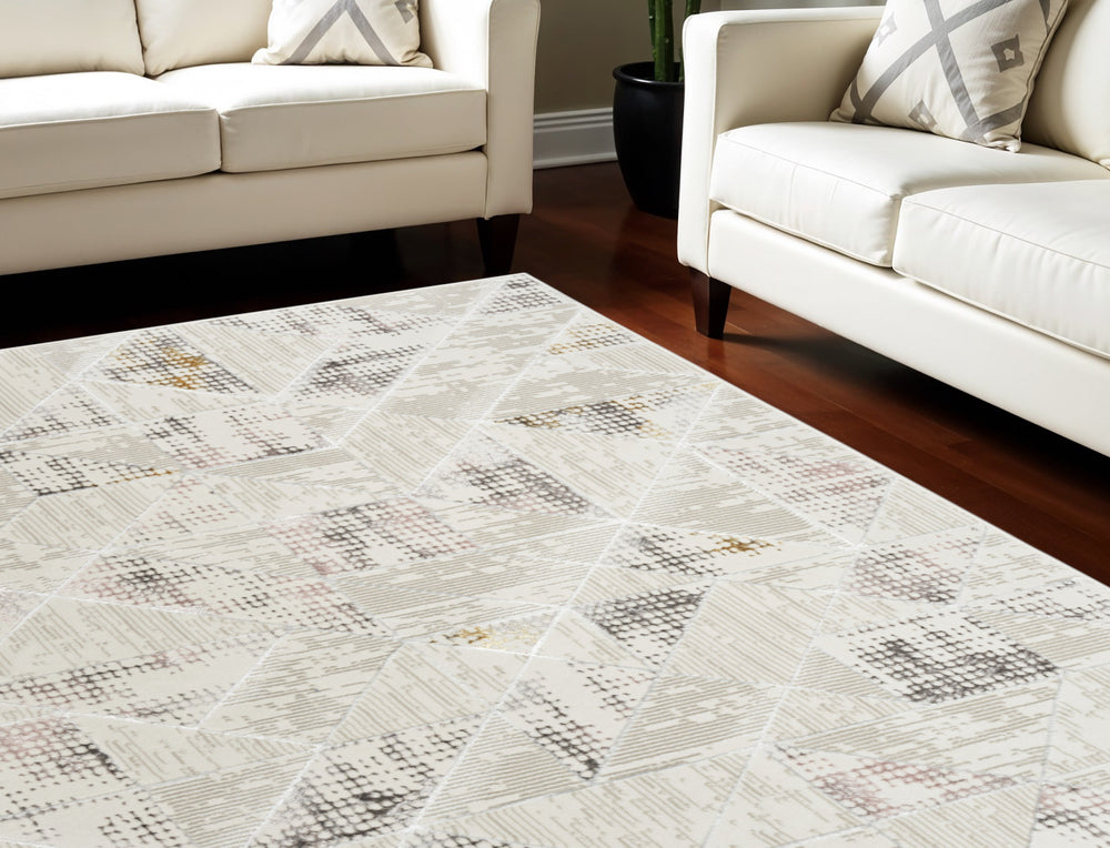 Homeroots 8' X 10' Beige Ivory And Gray Abstract Non Skid Area Rug  Polyester 554879