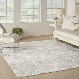 HomeRoots 5' Modern Beige Ivory and Gray Geometric Area Rug with Non-Skid Backing for Everyday Durability 8' X 10' 554879