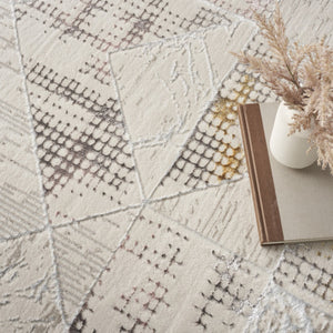 HomeRoots 5' Modern Beige Ivory and Gray Geometric Area Rug with Non-Skid Backing for Everyday Durability 8' X 10' 554879