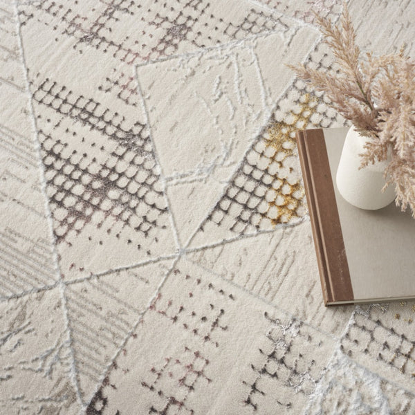 HomeRoots 5' Modern Beige Ivory and Gray Geometric Area Rug with Non-Skid Backing for Everyday Durability 8' X 10' 554879