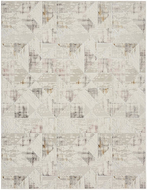 HomeRoots 5' Modern Beige Ivory and Gray Geometric Area Rug with Non-Skid Backing for Everyday Durability 8' X 10' 554879