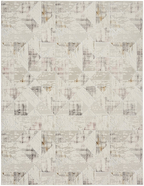 HomeRoots 5' Modern Beige Ivory and Gray Geometric Area Rug with Non-Skid Backing for Everyday Durability 8' X 10' 554879