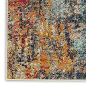 HomeRoots 7' Vibrant Abstract Blue Ivory Orange Non-Skid Area Rug for Living Room, Playroom, and More 9' X 12' 554882