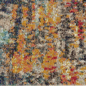 HomeRoots 7' Vibrant Abstract Blue Ivory Orange Non-Skid Area Rug for Living Room, Playroom, and More 9' X 12' 554882