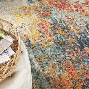 HomeRoots 7' Vibrant Abstract Blue Ivory Orange Non-Skid Area Rug for Living Room, Playroom, and More 9' X 12' 554882