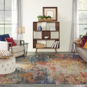 HomeRoots 7' Vibrant Abstract Blue Ivory Orange Non-Skid Area Rug for Living Room, Playroom, and More 9' X 12' 554882