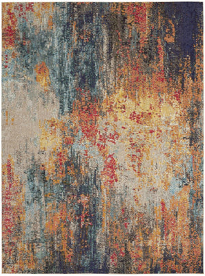 HomeRoots 7' Vibrant Abstract Blue Ivory Orange Non-Skid Area Rug for Living Room, Playroom, and More 9' X 12' 554882