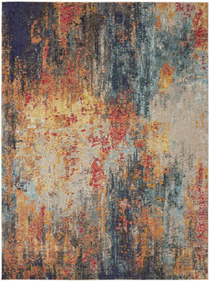 Homeroots 9' X 12' Navy Blue Red And Orange Abstract Non Skid Area Rug  Polypropylene 554882