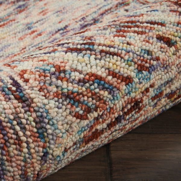 HomeRoots 8' Wool Geometric Area Rug in Bold Ivory, Red, and Blue - Modern Style for Living Spaces and More 4' X 6' 554884