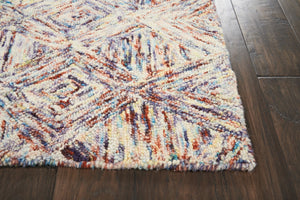HomeRoots 8' Wool Geometric Area Rug in Bold Ivory, Red, and Blue - Modern Style for Living Spaces and More 4' X 6' 554884