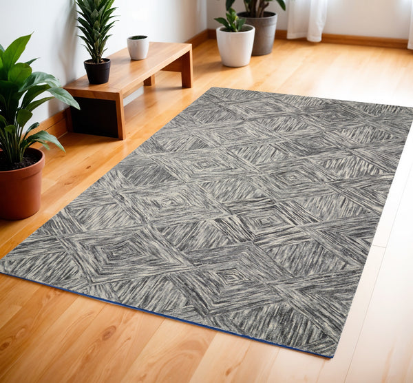 Homeroots 4' X 6' Charcoal And Ivory Wool Geometric Area Rug  Wool 554886