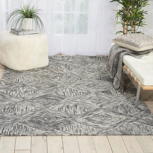 HomeRoots 8' Charcoal and Ivory Wool Geometric Area Rug - Modern Design for Living Rooms and Bedrooms 4' X 6' 554886