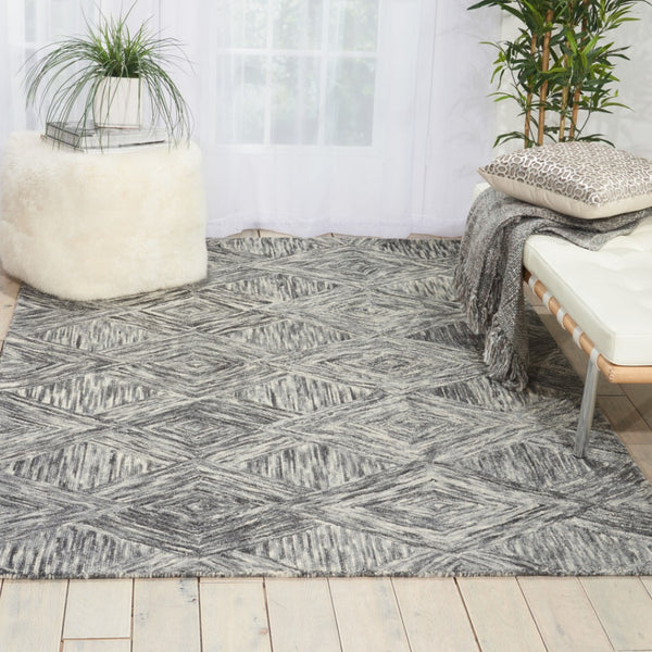 HomeRoots 8' Charcoal and Ivory Wool Geometric Area Rug - Modern Design for Living Rooms and Bedrooms 4' X 6' 554886
