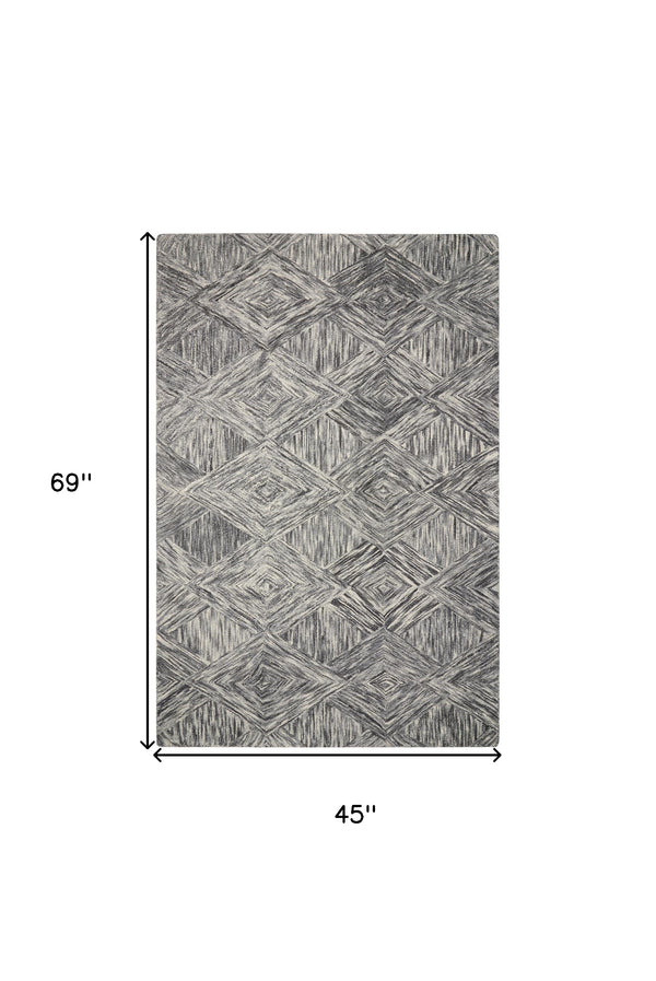 Homeroots 4' X 6' Charcoal And Ivory Wool Geometric Area Rug  Wool 554886