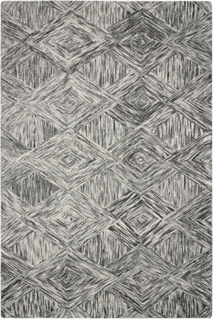 HomeRoots 8' Charcoal and Ivory Wool Geometric Area Rug - Modern Design for Living Rooms and Bedrooms 4' X 6' 554886