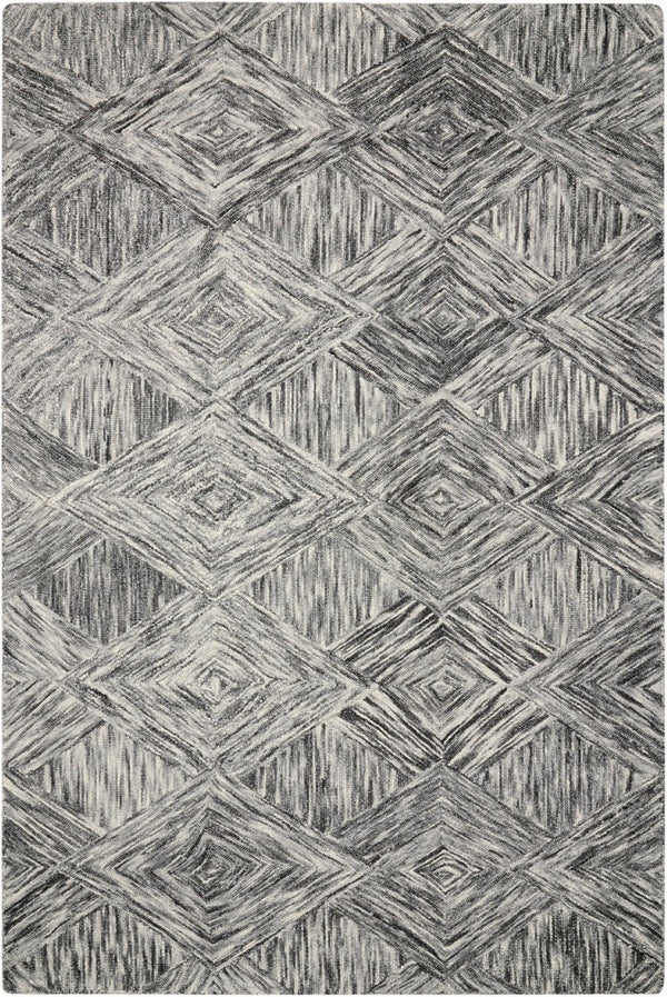 HomeRoots 8' Charcoal and Ivory Wool Geometric Area Rug - Modern Design for Living Rooms and Bedrooms 4' X 6' 554886