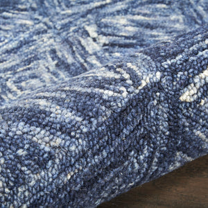 HomeRoots 8' Geometric Wool Area Rug in Denim Blue and Ivory – Stylish, Cozy, Perfect for Any Room Decor 4' X 6' 554887