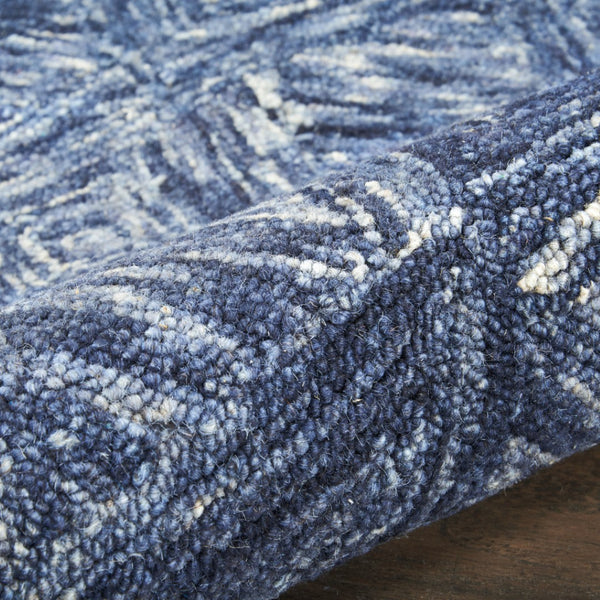 HomeRoots 8' Geometric Wool Area Rug in Denim Blue and Ivory – Stylish, Cozy, Perfect for Any Room Decor 4' X 6' 554887