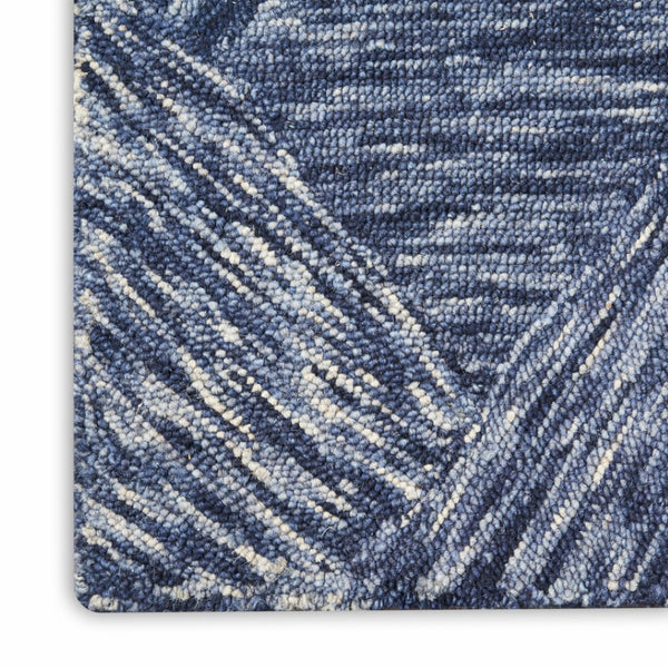 HomeRoots 8' Geometric Wool Area Rug in Denim Blue and Ivory – Stylish, Cozy, Perfect for Any Room Decor 4' X 6' 554887