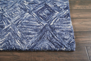 HomeRoots 8' Geometric Wool Area Rug in Denim Blue and Ivory – Stylish, Cozy, Perfect for Any Room Decor 4' X 6' 554887
