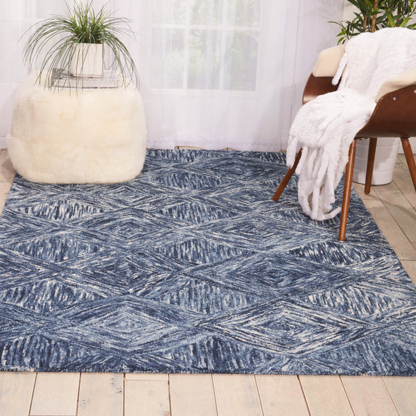 Homeroots 4' X 6' Denim Blue And Ivory Wool Geometric Area Rug  Wool 554887