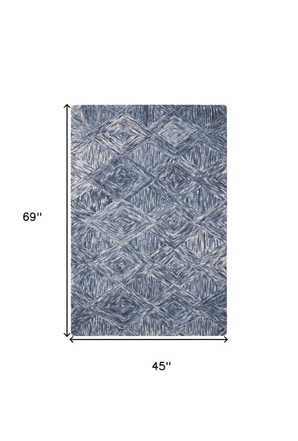 Homeroots 4' X 6' Denim Blue And Ivory Wool Geometric Area Rug  Wool 554887