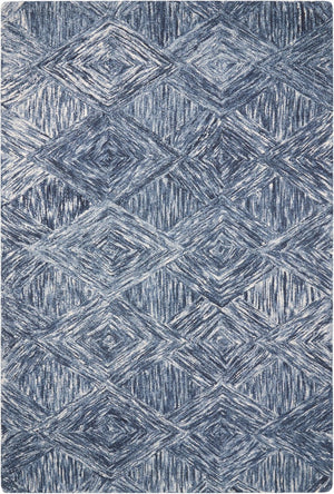 HomeRoots 8' Geometric Wool Area Rug in Denim Blue and Ivory – Stylish, Cozy, Perfect for Any Room Decor 4' X 6' 554887