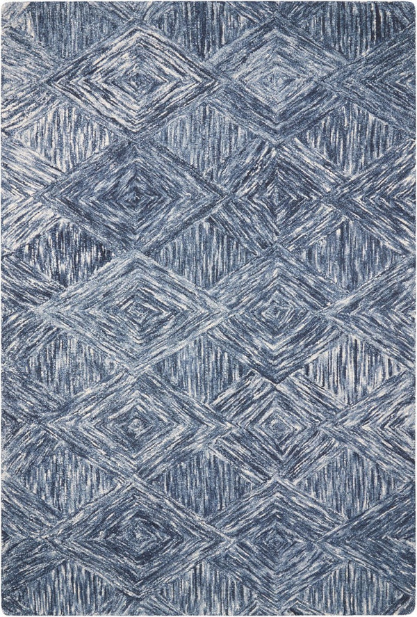 HomeRoots 8' Geometric Wool Area Rug in Denim Blue and Ivory – Stylish, Cozy, Perfect for Any Room Decor 4' X 6' 554887